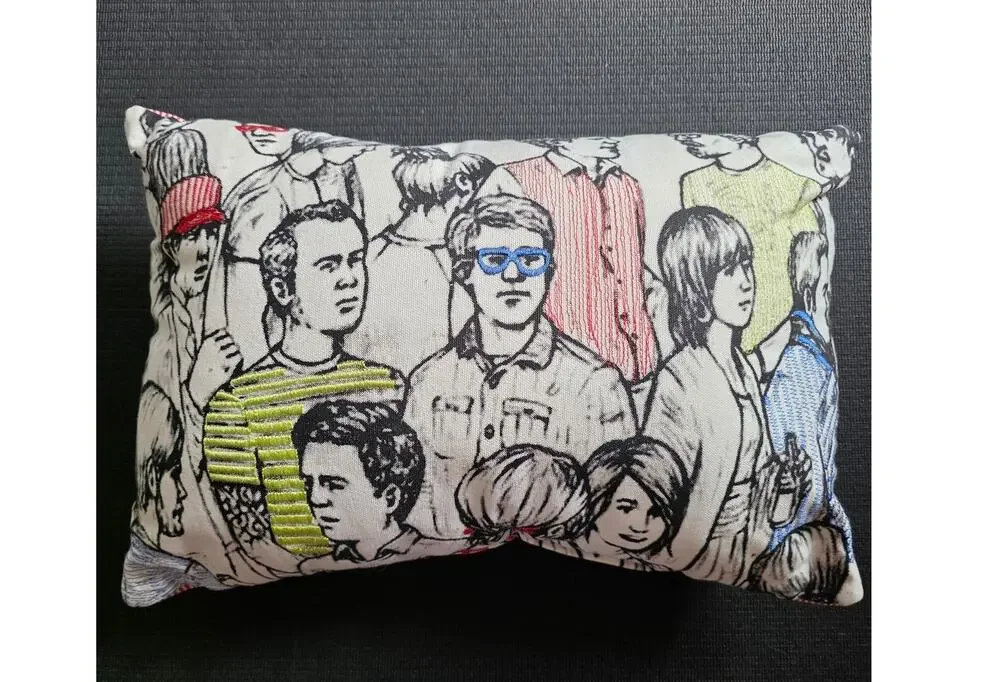 Renoma Foule Crowd Paris Sketch Pop Art Throw Pillow Embroidered Maurice Renoma